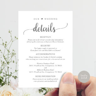 Carte D'accompagnement Nos détails Mariages, gris foncé rustique