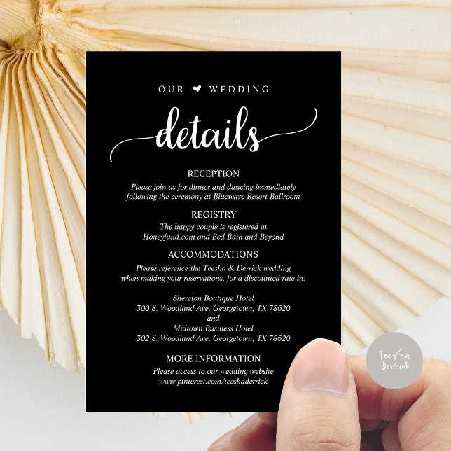 Carte D'accompagnement Nos détails Mariages, Rustic Classy Black (Our Wedding Details, Rustic Script Invitation Enclosure Card, in Classy Black)