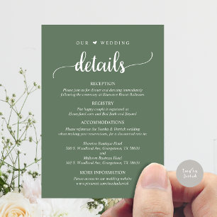 Carte D'accompagnement Nos Détails Mariages, Rustic Forest Sage Green
