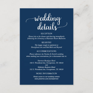 Carte D'accompagnement Nos détails Mariages, Rustic Navy Blue Script