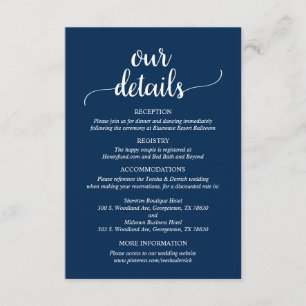 Carte D'accompagnement Nos détails Mariages, Rustic Navy Blue Script