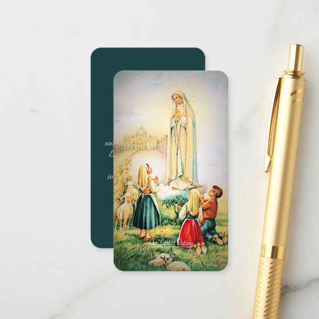 Carte D'accompagnement Notre Dame de Fatima 1917 avec prière Fatima (Devant/Arrière en situation)