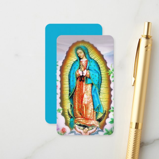 Carte D'accompagnement Notre-Dame de Guadalupe Floral avec prière (Devant/Arrière en situation)