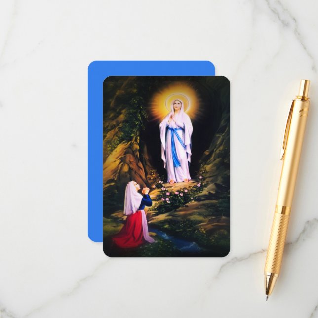 Carte D'accompagnement Notre-Dame de Lourdes avec prière (Devant/Arrière en situation)