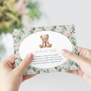 Carte D'accompagnement Nounours en peluche, noeud papillon rose, fleurs r