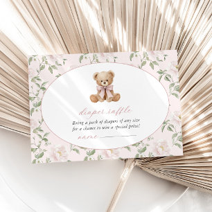 Carte D'accompagnement Nounours en peluche, Nœud rose, Fleurs roses, Tira