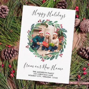 Carte D'accompagnement Nouvelle maison Verdure Wreath Photo Holiday Movin