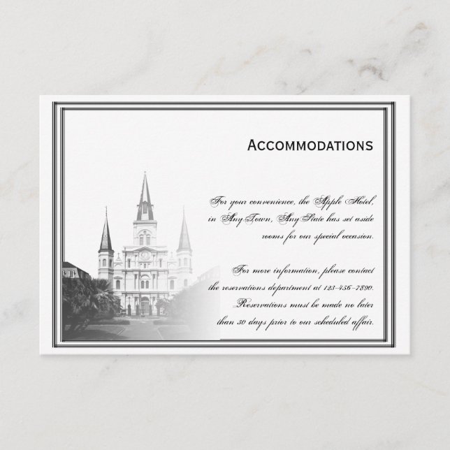 Carte D'accompagnement Nouvelle-Orléans Destination Mariages Hébergements (Devant)