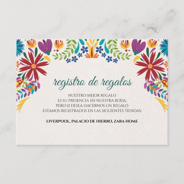 Carte D'accompagnement Nuestra Boda Flowers Botanical Spanish Wedding (Devant)