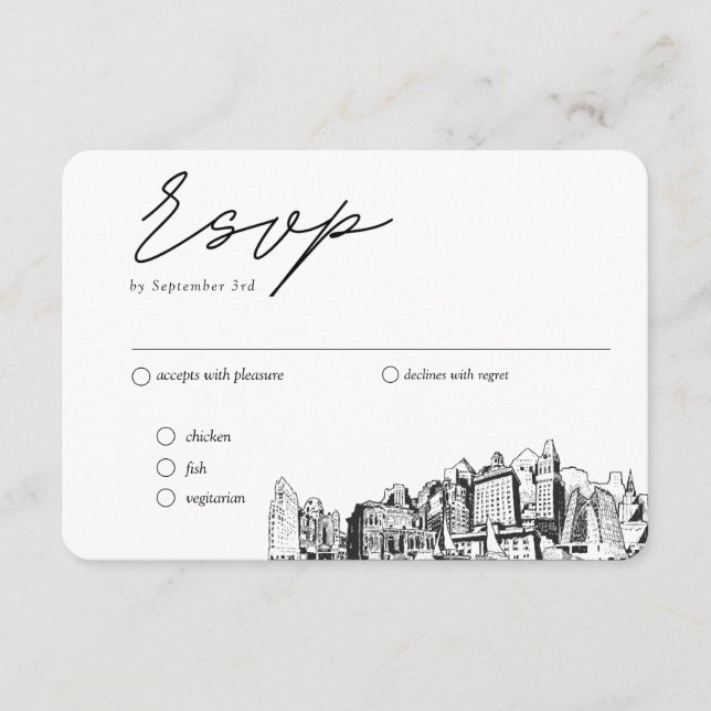 Carte D'accompagnement Oakland Mariage traditionnel RSVP option de repas (Devant)