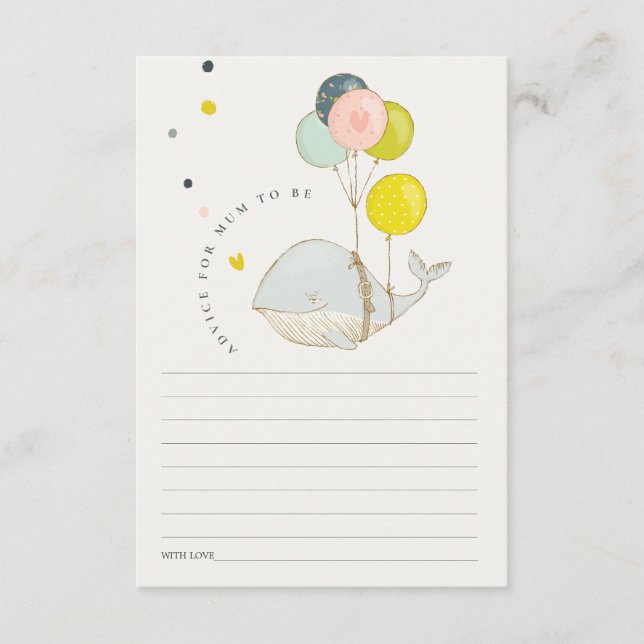 Carte D'accompagnement Ocean Balloon Whale Conseils Pour Maman Baby showe (Devant)