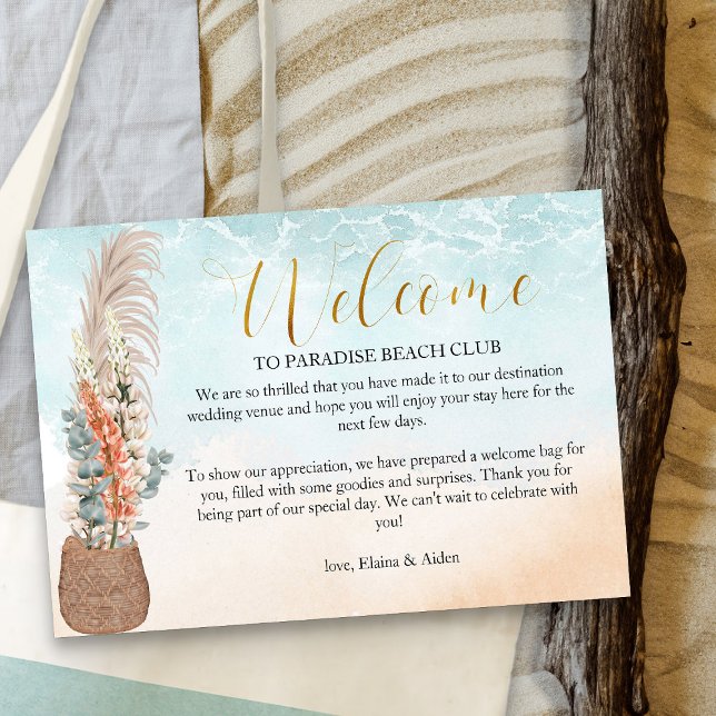 Carte D'accompagnement Ocean Beach Destination Mariage (Ocean beach wedding welcome card - Boho Beach Collection)