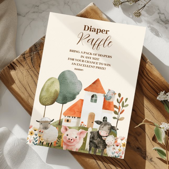 Carte D'accompagnement Oh Baby Farm Animaux Diapper Baby shower de raffle (Créateur téléchargé)