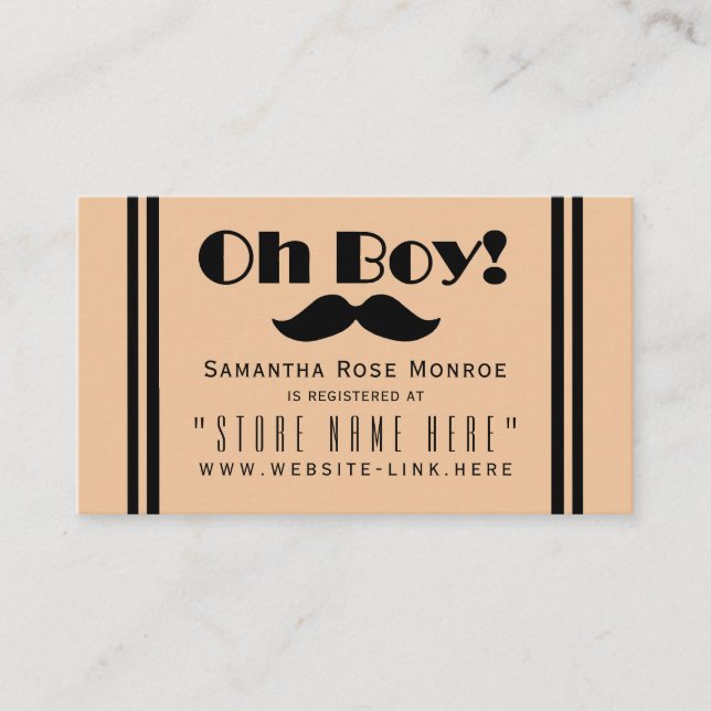 Carte D'accompagnement Oh Boy Black Mustache Baby shower Cadeau Registre (Devant)