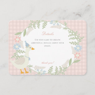 Carte D'accompagnement Oie soie rose En vichy détails floraux