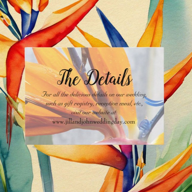 Carte D'accompagnement Oiseau tropical du Paradis Détails du Mariage flor (In Situ Tropical)