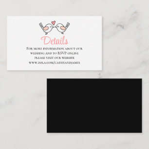 Carte D'accompagnement Oiseaux de l'amour Perruches roses Mariage noir Dé