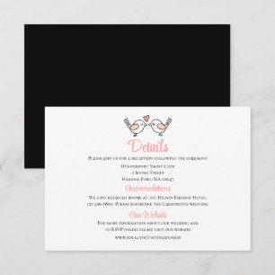 Carte D'accompagnement Oiseaux de l'amour Perruches roses Mariage noir Dé