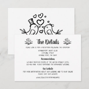 Carte D'accompagnement Oiseaux qui s'embrassent Détails de mariage Noir B