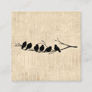Carte D'accompagnement Oiseaux sur la branche des arbres Oiseaux Vintages
