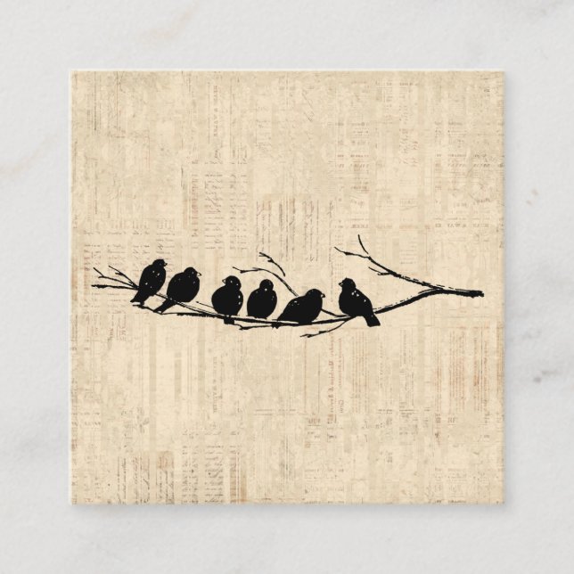 Carte D'accompagnement Oiseaux sur la branche des arbres Oiseaux Vintages (Devant)
