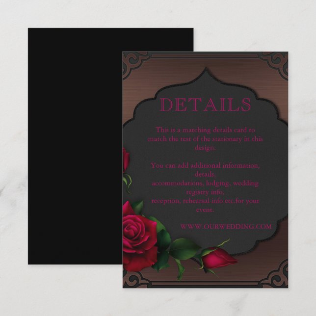 Carte D'accompagnement Old Frame gothique Roses rouges Détails (Devant / Derrière)