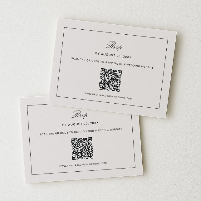 Carte D'accompagnement Old Money Black and Ivory Wedding RSVP Qr Code (Créateur téléchargé)