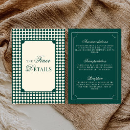 Carte D'accompagnement Old Money Emerald Ivory Checkered Wedding Details