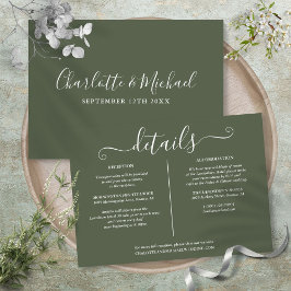 Carte D'accompagnement Olive Green Signature Détails du Mariage Informati