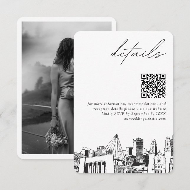 Carte D'accompagnement Omaha Mariage détails modernes QR Code (Devant / Derrière)