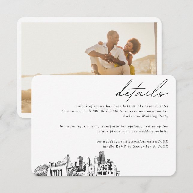 Carte D'accompagnement Omaha Mariage Hotel Détails du bloc de chambre (Devant / Derrière)