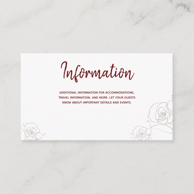 Carte D'accompagnement Open White Burgundy Grey Informations florales (Devant)