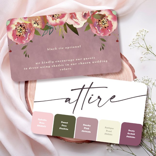 Carte D'accompagnement Ophélie Floral Mariage Attire Code vestimentaire C (Say "I DO" to Romantic Watercolor Florals and a Cottagecore Vibe with the Ophelia Wedding Suite.)