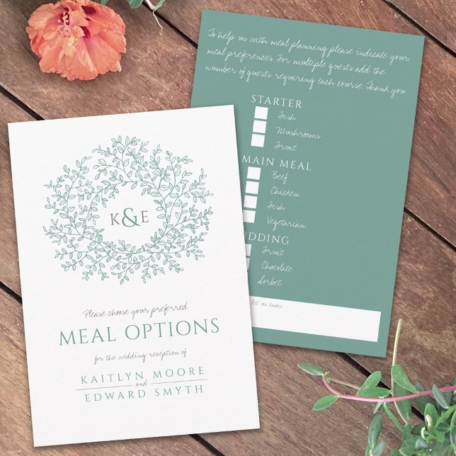 Carte D'accompagnement Options de repas de mariage sage gris vert feuille (Créateur téléchargé)