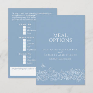 Carte D'accompagnement Options de repas mariage bleu pâle