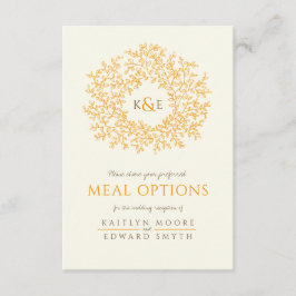 Carte D'accompagnement Options de repas monogramme de feuille d'orange br
