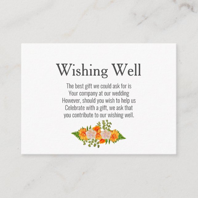 Carte D'accompagnement Or Blush Orange Floral Mariage Wishing well (Devant)