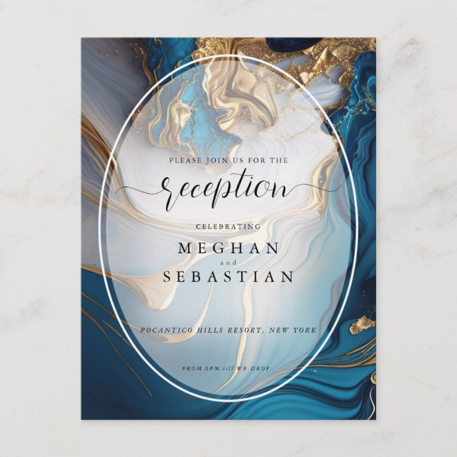 Carte D'accompagnement Or liquide Abstrait sur marbre bleu (Devant)