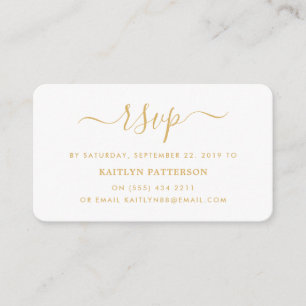 Carte D'accompagnement Or moderne et blanc Script simple RSVP