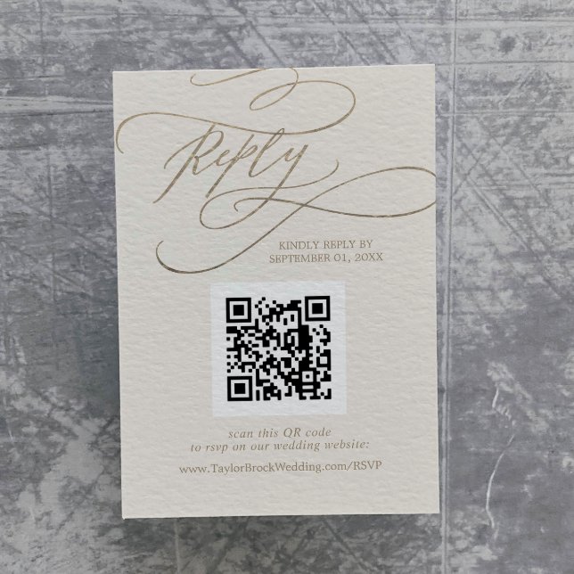 Carte D'accompagnement Or romantique et ivoire Mariage QR Code RSVP (Créateur téléchargé)