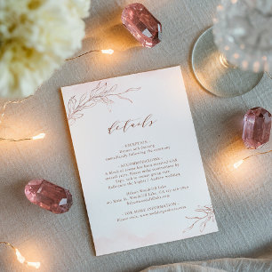 Carte D'accompagnement or rose sobre élégante botanique détails mariage