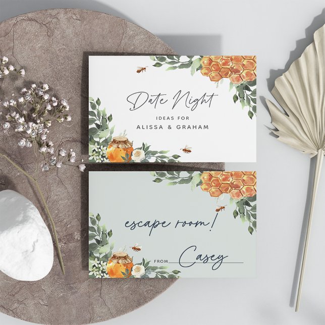 Carte D'accompagnement Orange Blossom Honey Bee Fête des mariées Date Nui (blank on one side for guests to share their date night ideas)