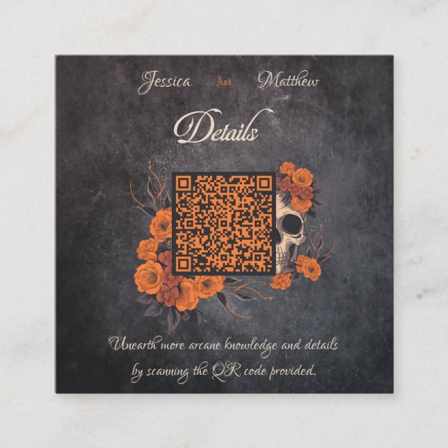 Carte D'accompagnement Orange Flowers Minimal Budget QR code Détails cart (Devant)