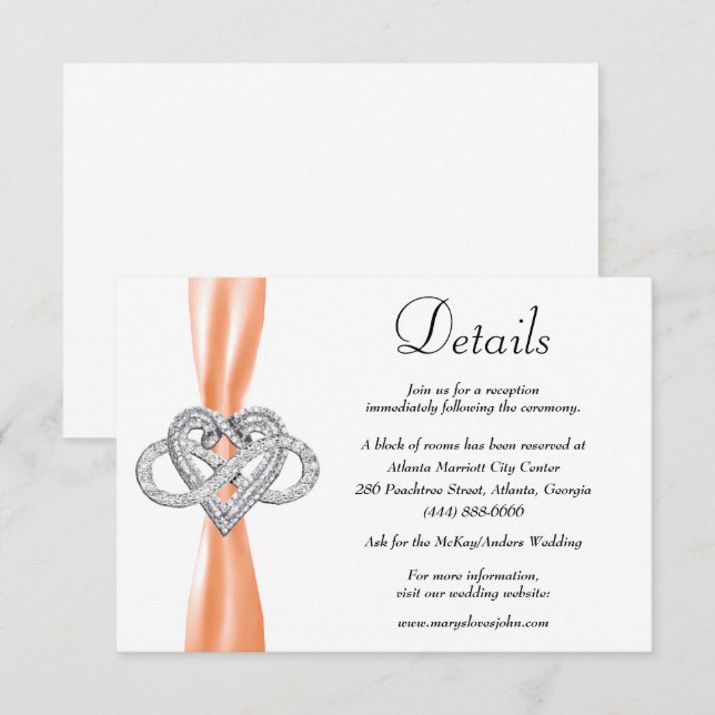 Carte D'accompagnement Orange Ribbon Infinity Heart Détails du Mariage (Devant / Derrière)