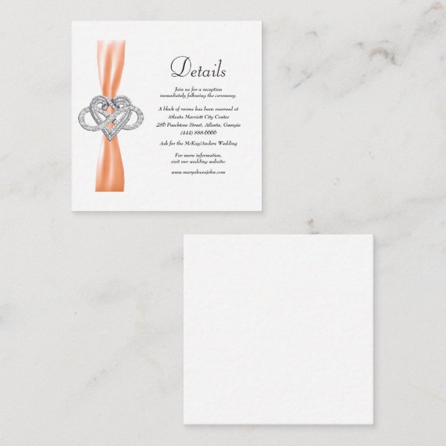 Carte D'accompagnement Orange Ribbon Infinity Heart Détails du Mariage (Devant / Derrière)