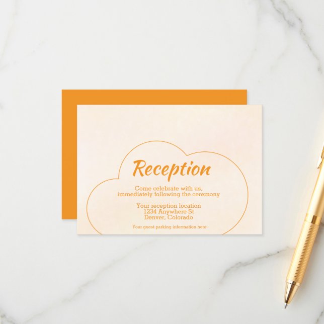 Carte D'accompagnement Orange Sunset Wedding Reception (Devant/Arrière en situation)