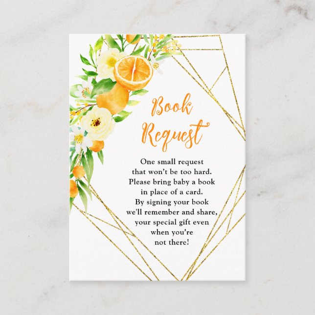 Carte D'accompagnement Oranges Citrus Baby Shower Book Request (Devant)
