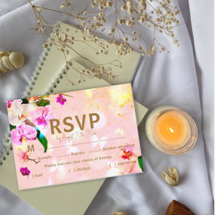 Carte D'accompagnement Orchidée romantique Bouque Mariage RSVP Enclôture 