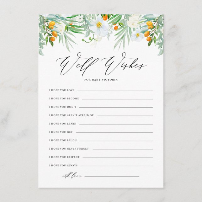Carte D'accompagnement Orchidées blanches et Kumquats Baby shower bien so (Devant)