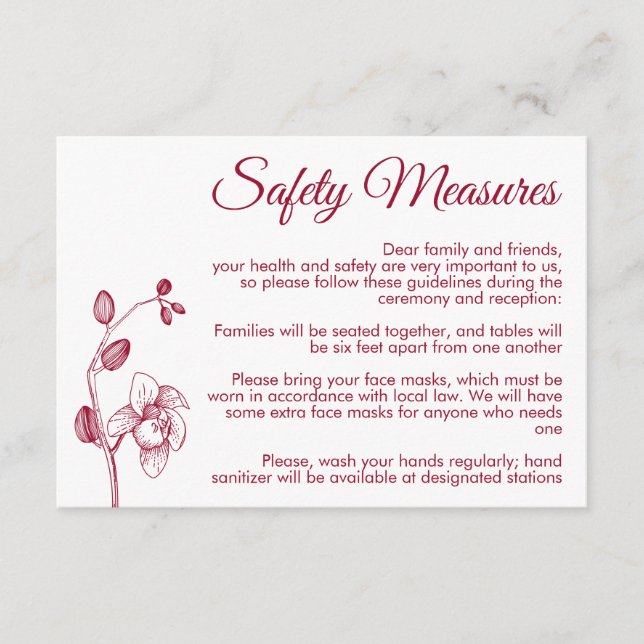 Carte D'accompagnement Orchidées florales minimales mesures de sécurité m (Devant)